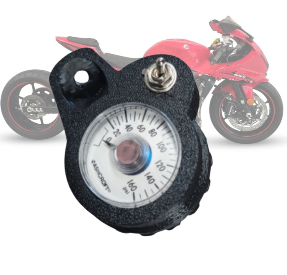 Motorcycle Air Gauge & Compressor Switch Mount | Air Shifter & Air Ride Switch Housing | Universal Drag Bike Gauge Bracket