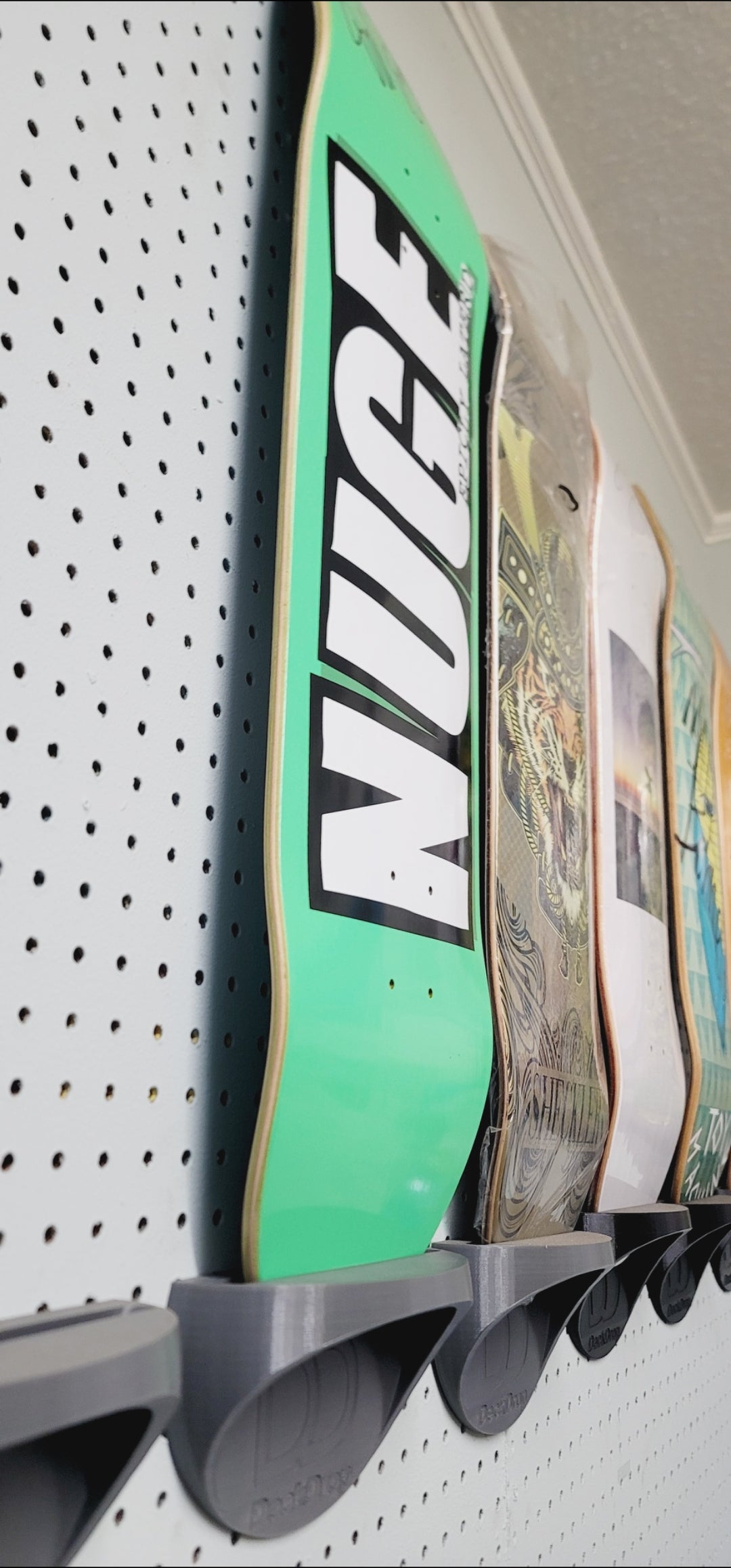 Deck Drop Wall Mount Skateboard Holder – Vertical Skate Deck Display Rack (Up to 10” Wide)